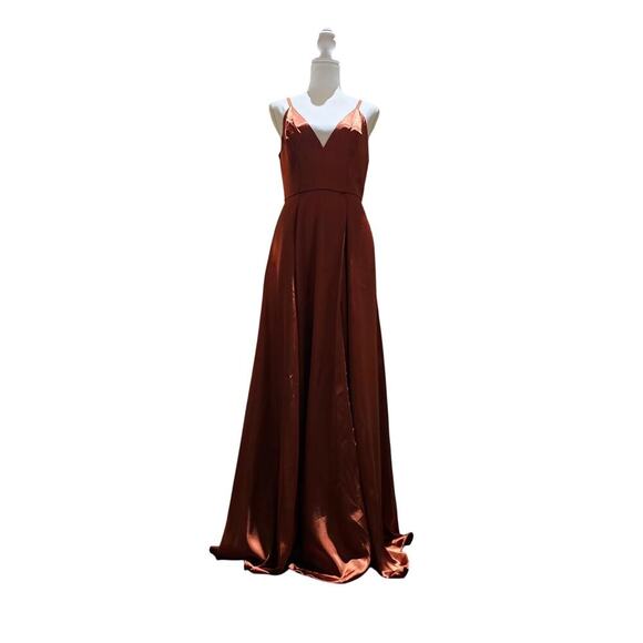 Galina Signature 4 Rust Satin Formal Gown Long Maxi Dress Bridesmaid Evening - Picture 2 of 13